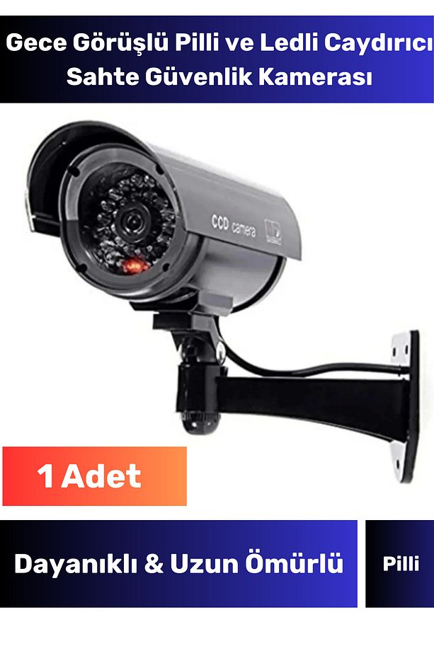 Ev 0kul Apartman Bahçe İş Yeri Gece Görüşlü Pilli Ve Ledli Caydırıcı Güvenlik Kamerası 1 Adet - 1