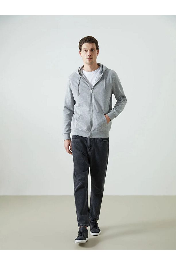 LCWAIKIKI Basic Kapüşonlu Uzun Kollu Erkek Fermuarlı Sweatshirt - 2