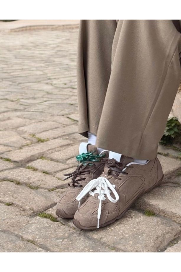 Süet Düz Taban Çift Bağcıklı Spor Ayakkabı Sneaker - 4