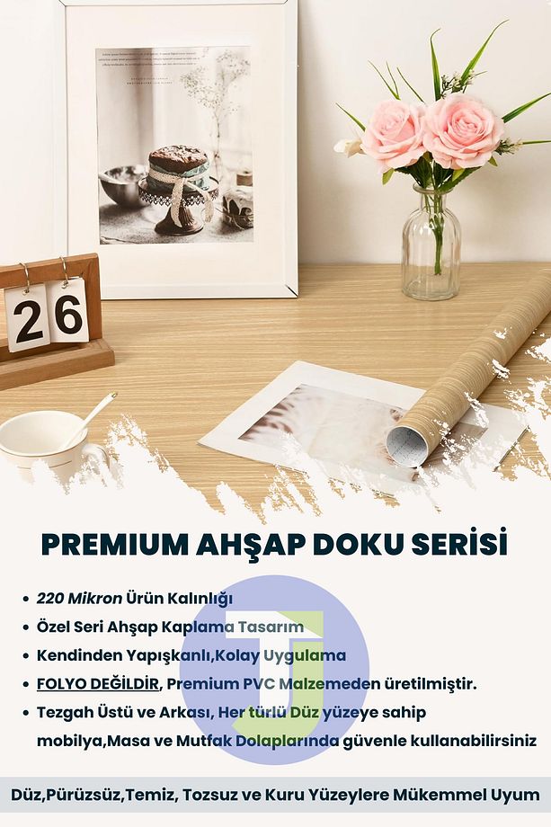 Kendinden Yapışkanlı Dokulu Ahşap Görünümlü Premium Mutfak Duvar Dolap Kaplama 60cmX500cm - 6