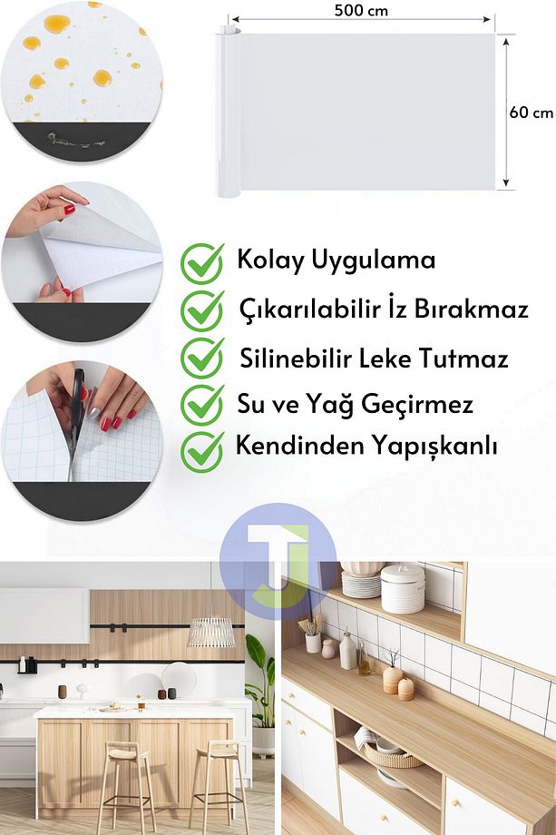 Kendinden Yapışkanlı Dokulu Ahşap Görünümlü Premium Mutfak Duvar Dolap Kaplama 60cmX500cm - 5