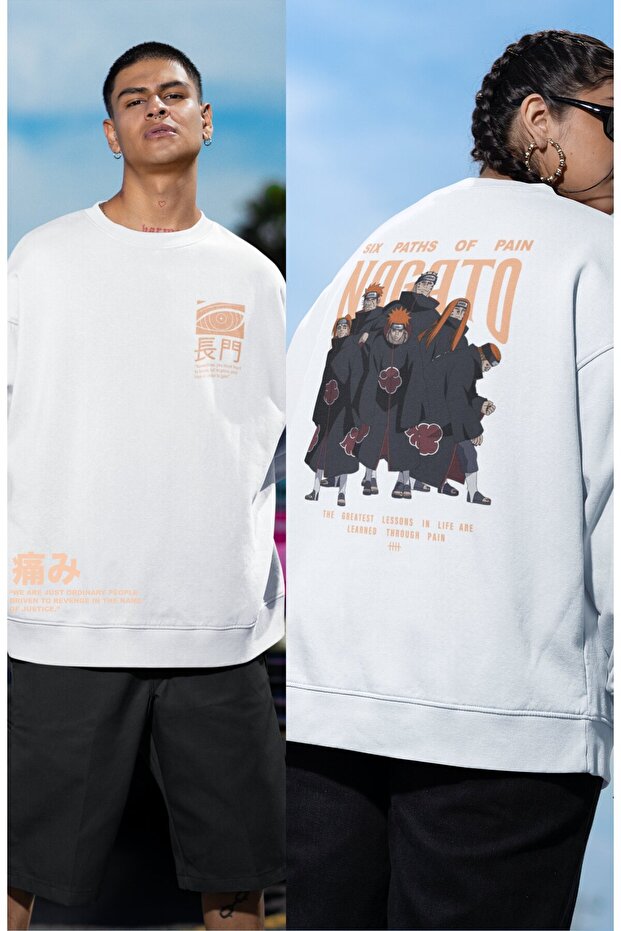 Unisex Pain Nagato Back Printed Hoodless Sweatshirt, Oversized Anime Themed Naruto Sweatshirt