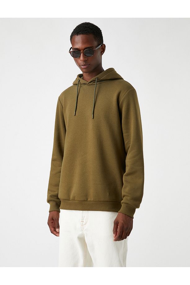 Basic Kapşonlu Sweatshirt Şardonlu - 3