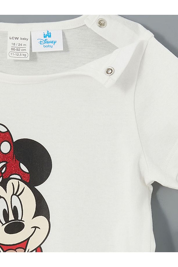 LCW baby Ekru Minnie Mouse Baskılı Kız Bebek Şortlu Pijama Takımı - 6