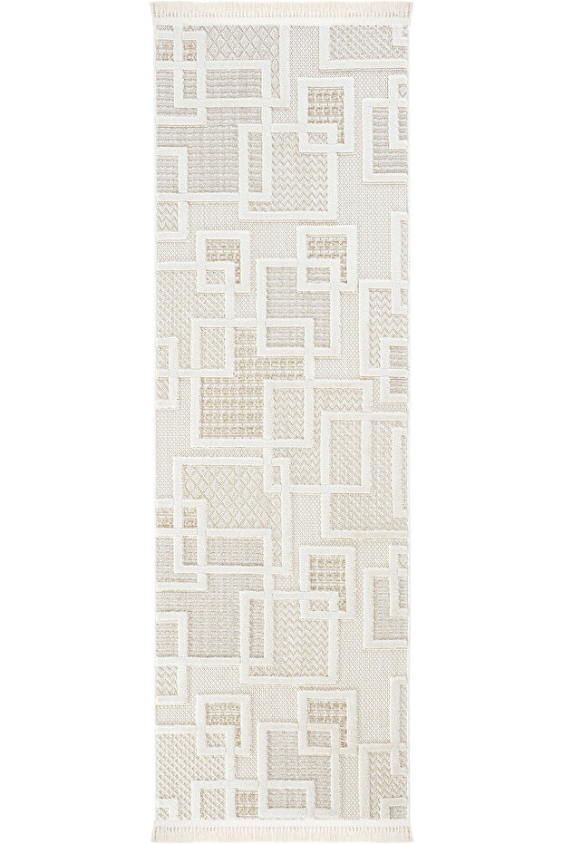 Ares 8808 Cream Runner Geometric Entrance Hall Hallway Carpet Bedroom Carpet Curly Cut Carpet Runner