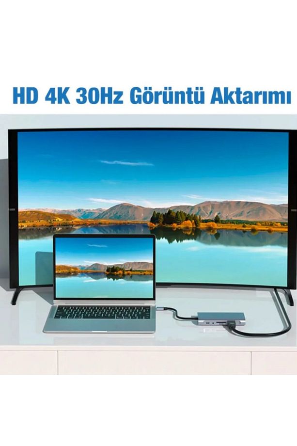 11in1 Type-c to Usb Hdmı 4xUsb Rj45 Hdmi Vga Sd Tf Card Çevirici Adaptör - 6