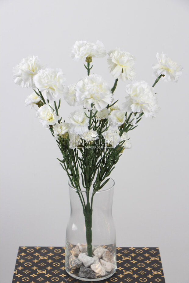 Artificial Flower 7 Branched 30 Flower Carnation Bunch White
