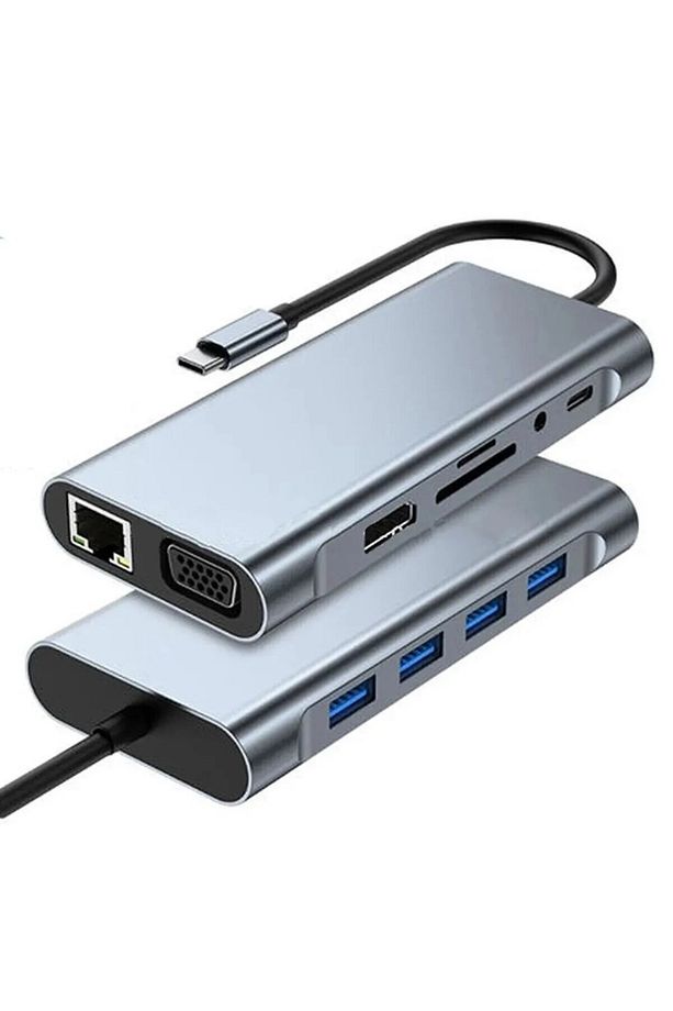 11in1 Type-c to Usb Hdmı 4xUsb Rj45 Hdmi Vga Sd Tf Card Çevirici Adaptör - 2