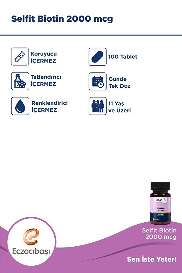 Biotin 2000 Mcg 100 Tablet - 4