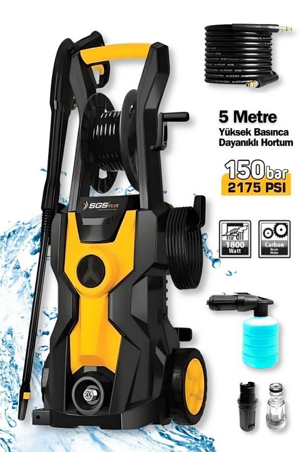 SGS5400 - 150 BAR Yüksek Basınçlı Oto Araba Motor Minibüs Bahçe Yıkama Temizleme Makinesi 1800 Watt - 1