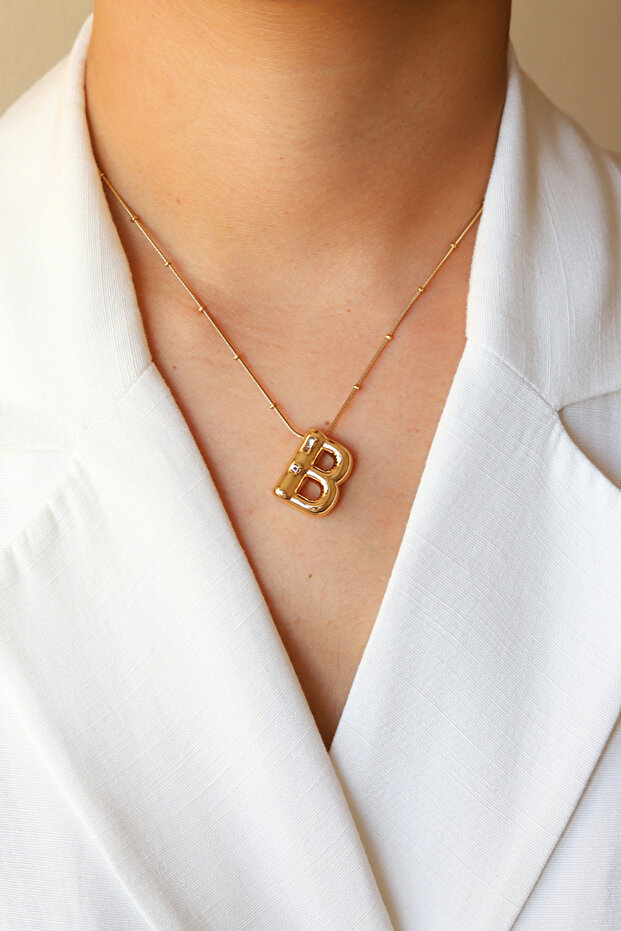 Letter Balloon Model Gold Steel Necklace