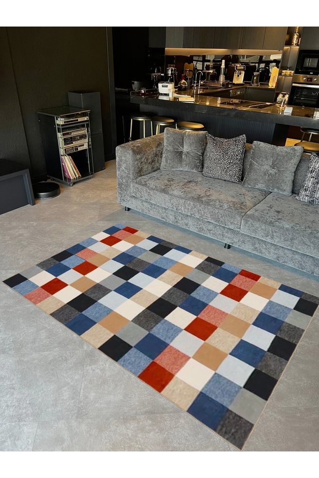Amethyst Series Multicolor Pixel Patchwork Patterned Woven Base Modern Decorative Carpet Ametist34