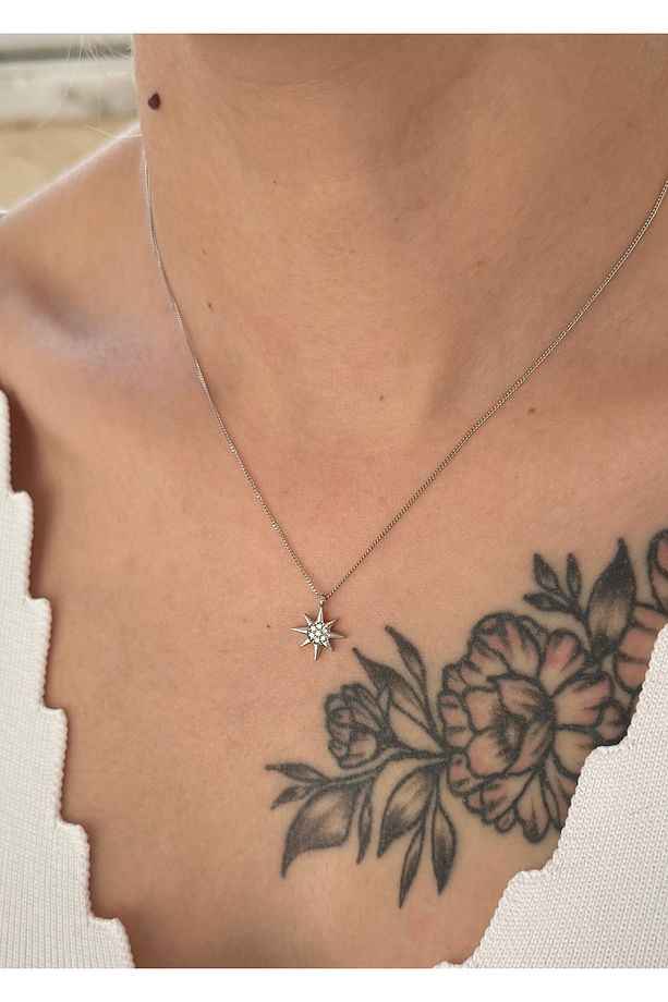Kuzey yıldızı zircon taşlı minimal silver kolye - 1