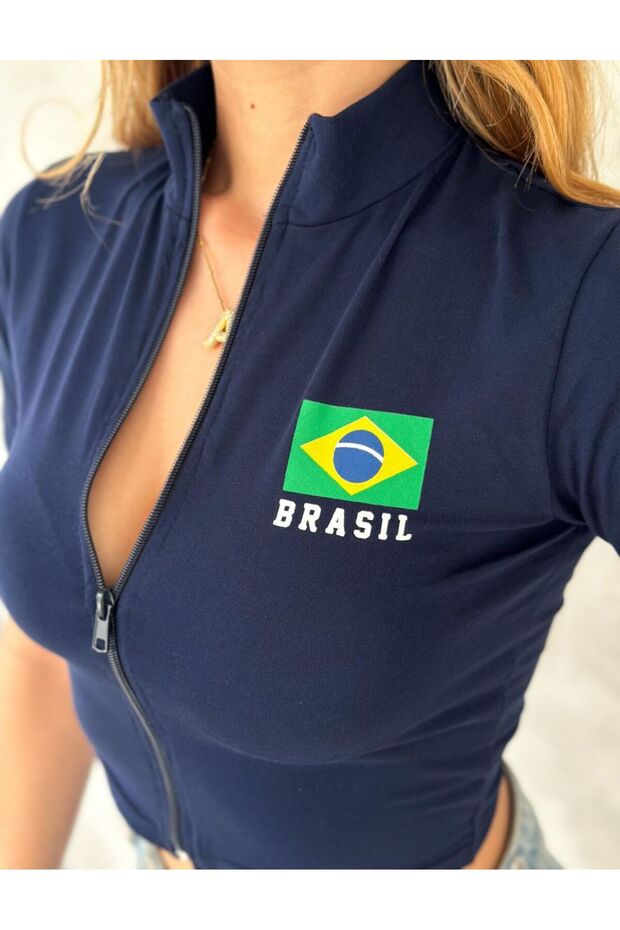 Short Sleeve Brazilian Zipper Blouse Bodysuit