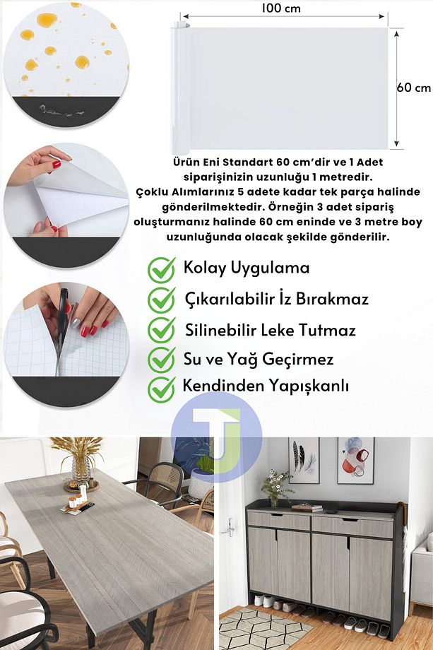 Kendinden Yapışkanlı Dokulu Balıksırtı Desen Premium Mutfak Duvar Dolap Kaplama 60cmX100cm - 8