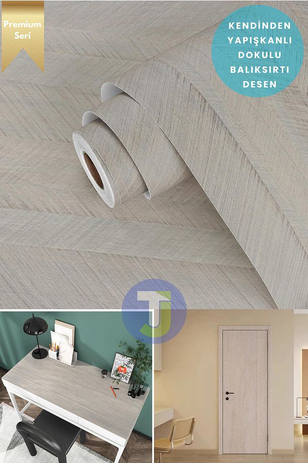 Kendinden Yapışkanlı Dokulu Balıksırtı Desen Premium Mutfak Duvar Dolap Kaplama 60cmX100cm - 1