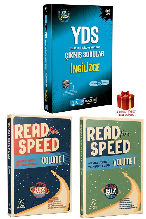 2025 Pegem YDS İngilizce Çıkmış Sorular+Akın Dil  Read For Speed 1+Read For Speed 2+Hediye - 1