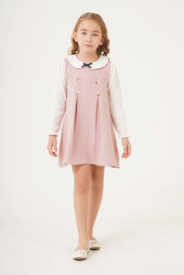 My Little Girl's Buttoned Chanel Fabric Girl's Gilet - Pink