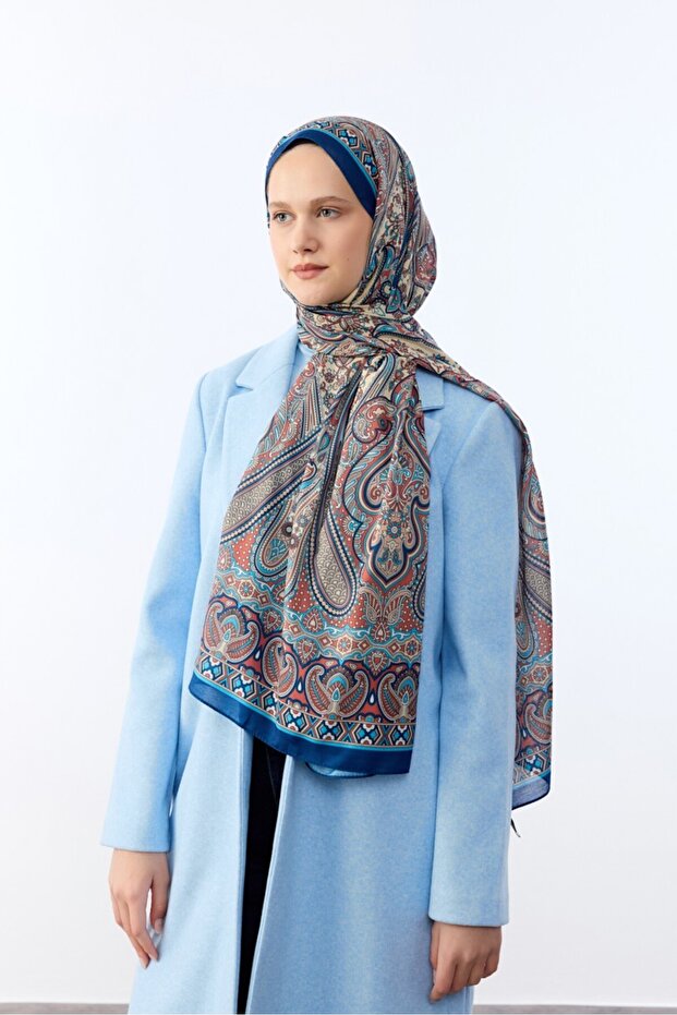 Midnight Blue Ethnic Patterned Shawl - Mina Pattern - 2