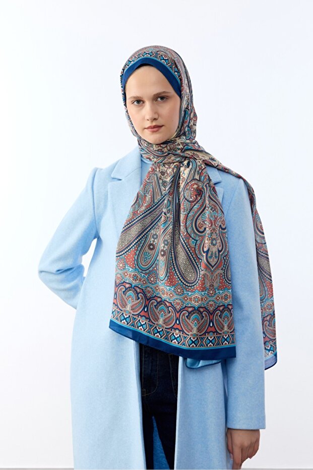Midnight Blue Ethnic Patterned Shawl - Mina Pattern - 3