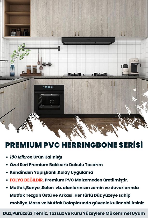 Kendinden Yapışkanlı Dokulu Balıksırtı Desen Premium Mutfak Duvar Dolap Kaplama 60cmX100cm - 7