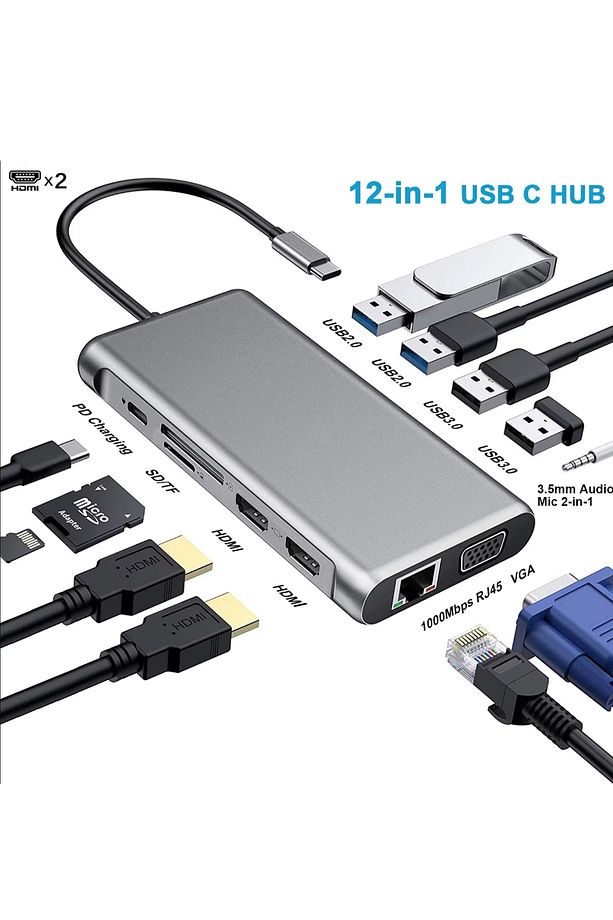 11 In 1 Type-c To Usb Hub Port Uyumlu Adaptör Hdmı 4x Usb Lan Vga Sd Card Çevirici Çoklayıcı - 2
