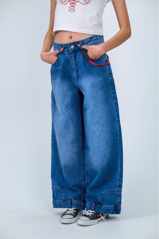 Flip Up Detail Baggy Yıkamalı Pantolon - 3