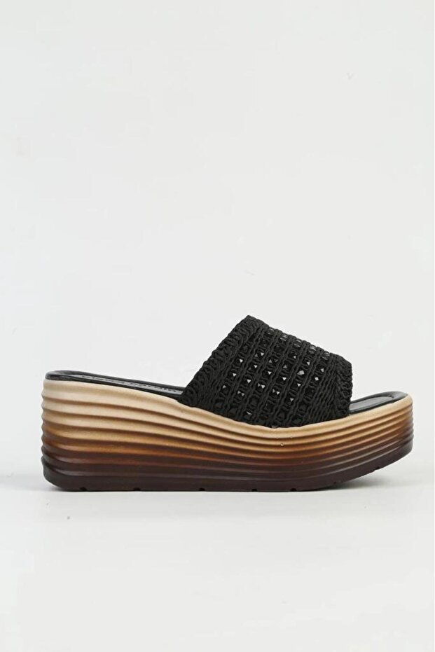 Women's Black Heeled Slippers Pc-54573