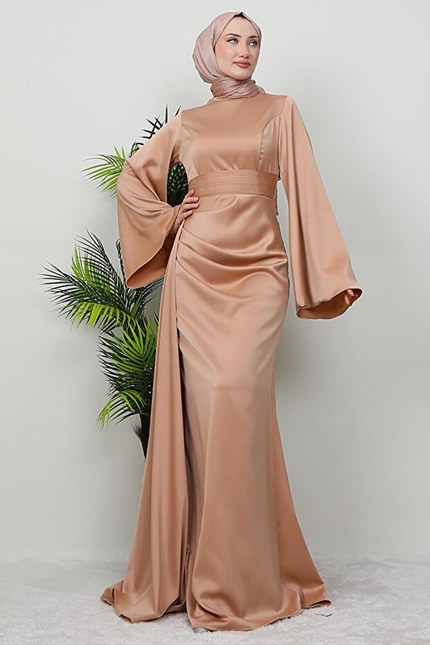Jasmine Satin Evening Dress Sütlükkahve