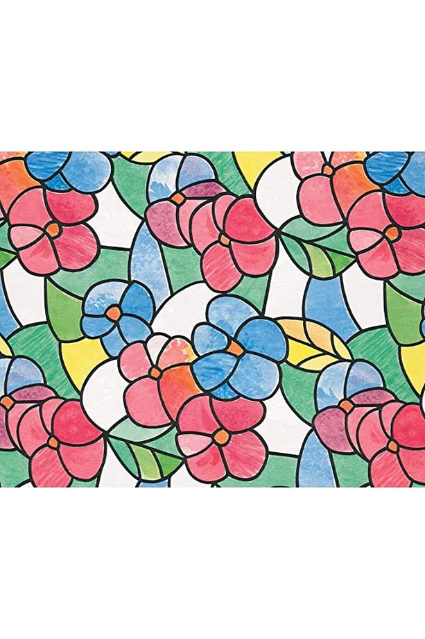 176-0117 Çiçek Desen Kendinden Yapışkanlı Cam Vitray Folyo (45 cm x 1 mt) - 3
