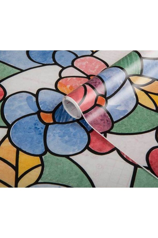 176-0117 Çiçek Desen Kendinden Yapışkanlı Cam Vitray Folyo (45 cm x 1 mt) - 1