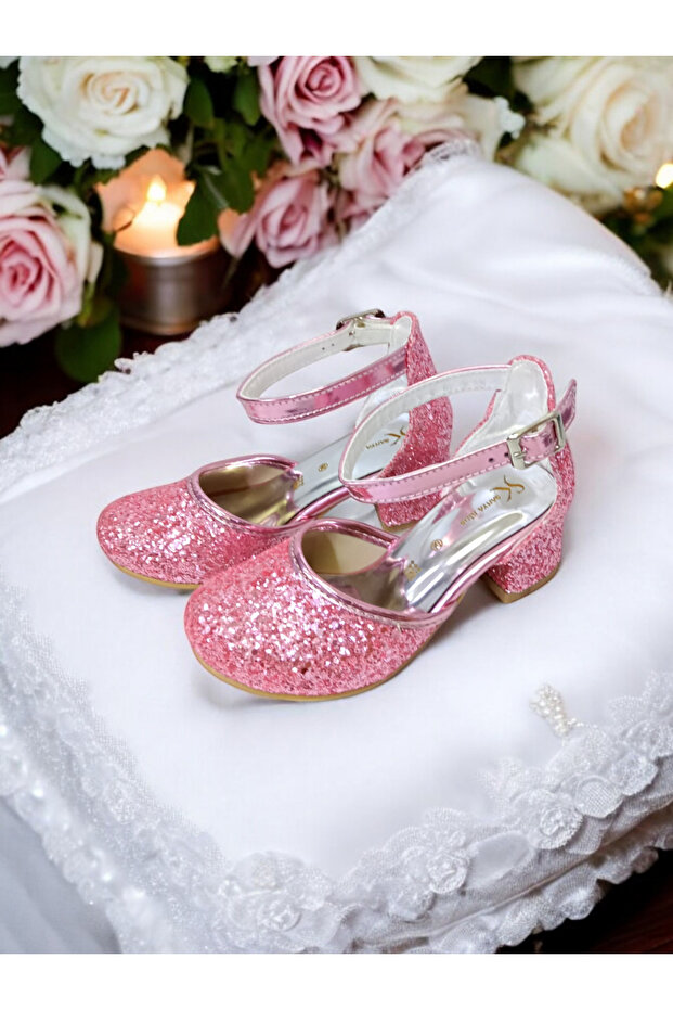 Dziewczęce różowe kwadratowe wygodne obcasy eleganckie buty wieczorowe - 5