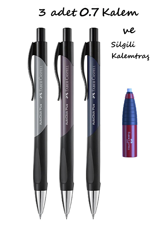 3 Pieces Versatil Tip Pen 0.7 and Faber Eraser Pencil Sharpener