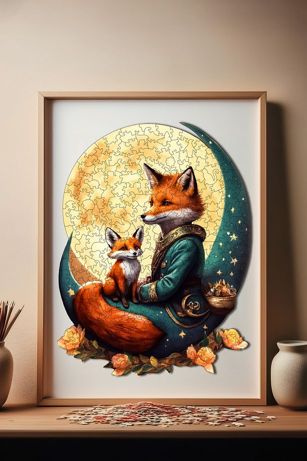 Ahşap Puzzle Tilki Ve Ayın Dansı Benzersiz Parçalı Yapboz 320 Parça 29x38 Cm Wz-02 - 1