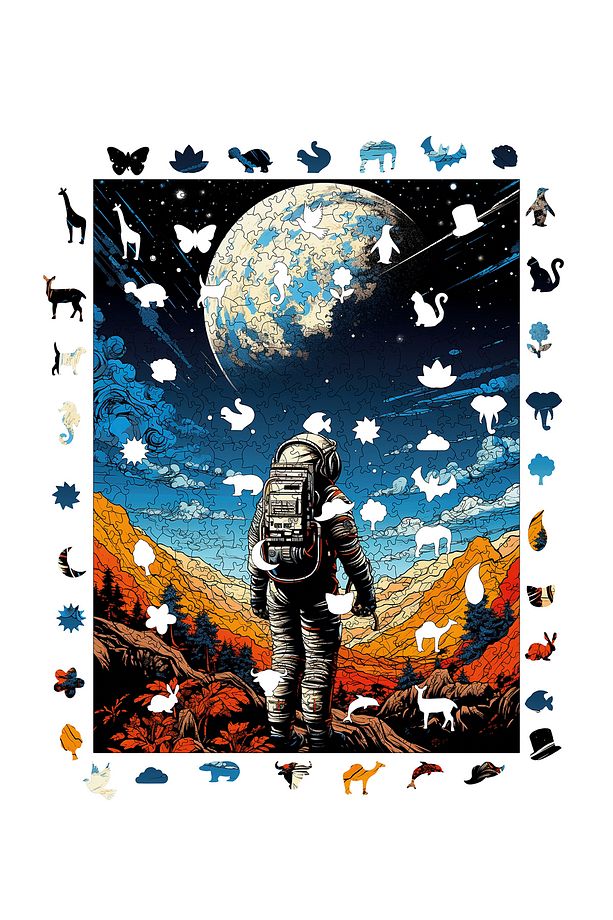 Ahşap Puzzle Uzay Yolcusu Benzersiz Parçalı Yapboz 450 Parça Yapıştırıcı Folyo Dahil 29x39 Cm R1-02 - 4