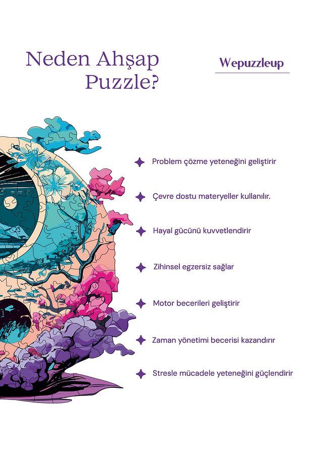 Ahşap Puzzle Yin Yang Benzersiz Parçalı Yapboz 141 Parça Yapıştırıcı Folyo Dahil 28x28 Cm Wz-12 - 8