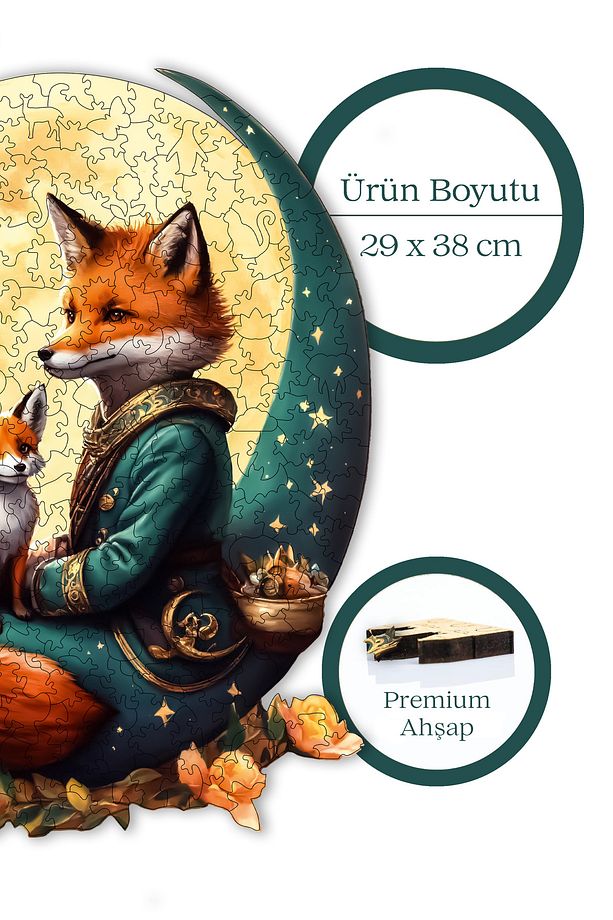 Ahşap Puzzle Tilki Ve Ayın Dansı Benzersiz Parçalı Yapboz 320 Parça 29x38 Cm Wz-02 - 6