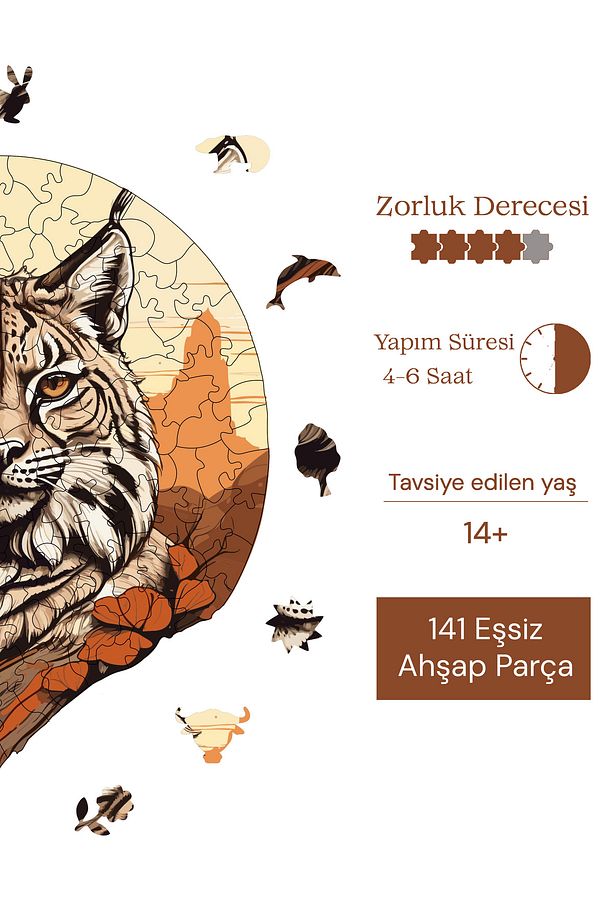 Çöl Vaşağı Ahşap Puzzle Yetişkin Yapboz Puzzle Yapıştırıcılı WZ-14 - 7