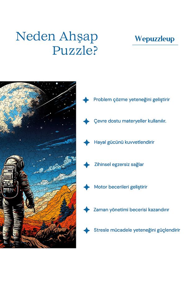 Ahşap Puzzle Uzay Yolcusu Benzersiz Parçalı Yapboz 450 Parça Yapıştırıcı Folyo Dahil 29x39 Cm R1-02 - 8