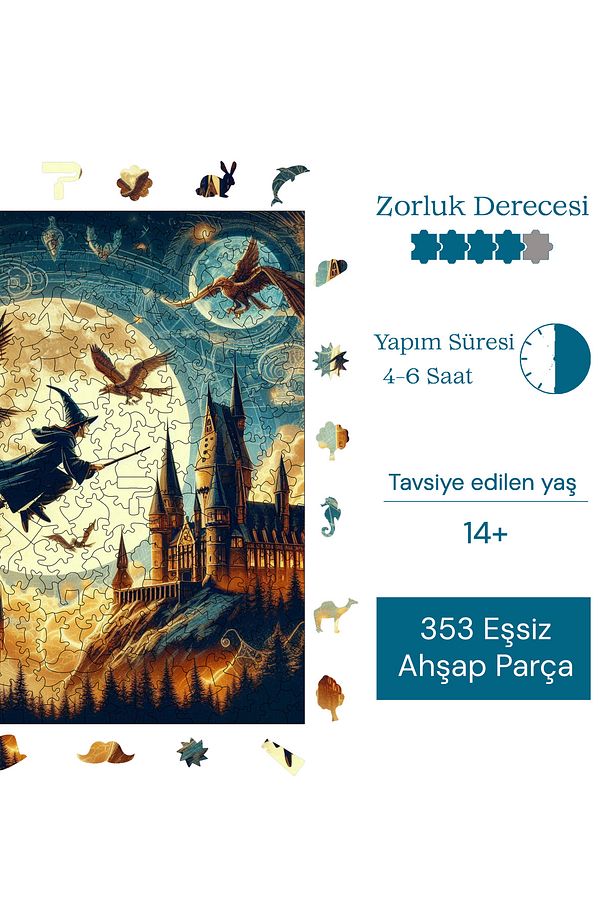 Hogwarts'ın Gizemi Ahşap Puzzle Yetişkin Benzersiz Parçalı Yapboz Puzzle Yapıştırıcılı S1-07 - 7