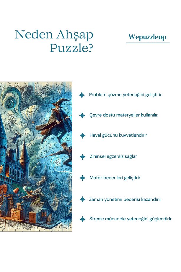 Hogwarts Ahşap Puzzle Yetişkin Benzersiz Parçalı Yapboz Puzzle Yapıştırıcılı S1-05 - 8