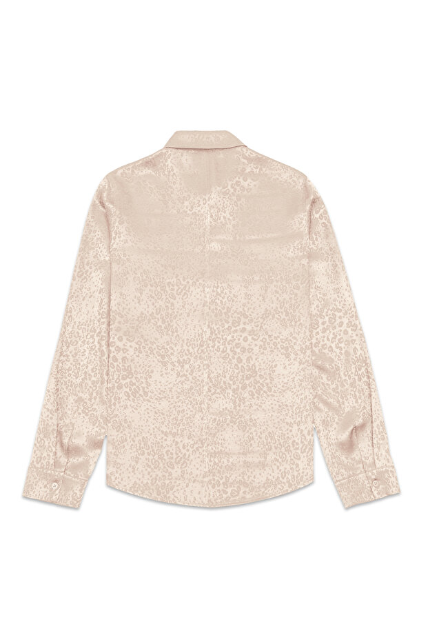 - Leopar Jakarlı Bej Rengi Basic Gömlek - 5