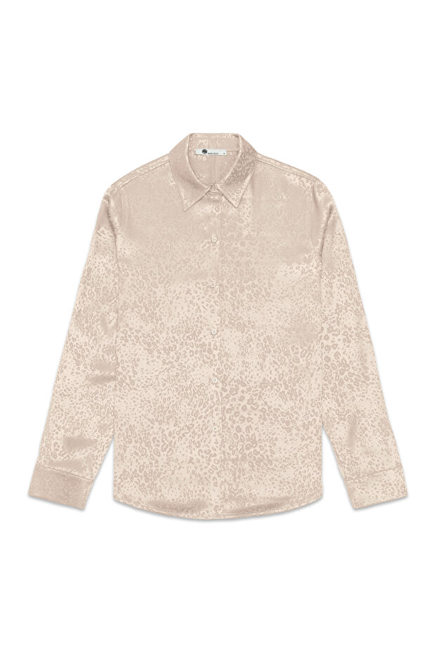 - Leopar Jakarlı Bej Rengi Basic Gömlek - 4