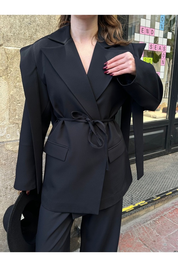 Bağlamalı Blazer Ceket - 1