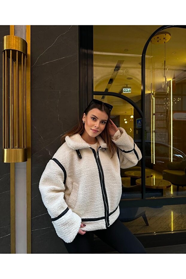 Peluş Oversize Biker Mont - 4