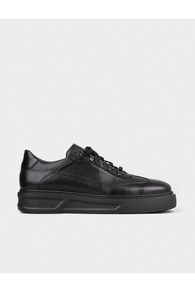 Leather Lined Genuine Leather Black Lace-Up Men's Sports Shoes