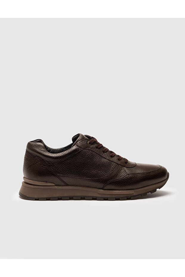 Genuine Leather Brown Lace-Up Men's Sports Shoes