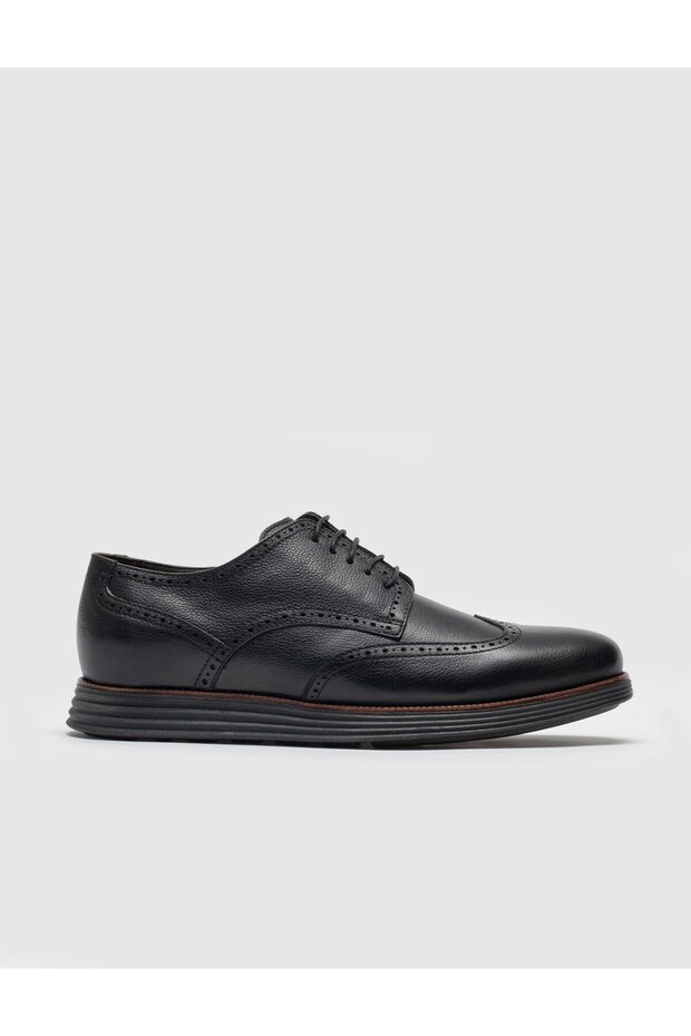Genuine Leather Black Lace-Up Men's Casual Shoes