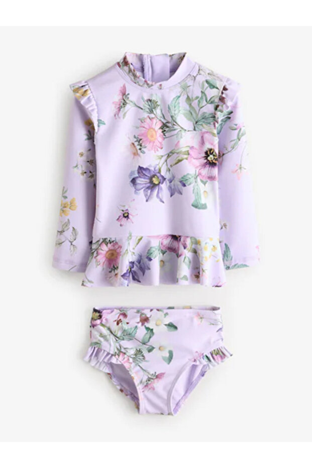 Lilac Purple Floral Upf50 Sun-Proof Swimsuit - Alye77682