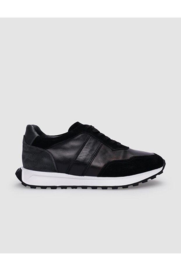 100% Genuine Leather Black Lace-Up Men's Sports Shoes